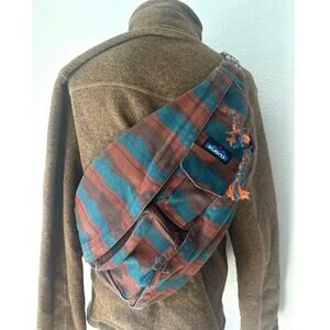 Kavu Rope Sling Bag Teal Rust Striped Crossbody Backpack Hiking Outdoor Festival